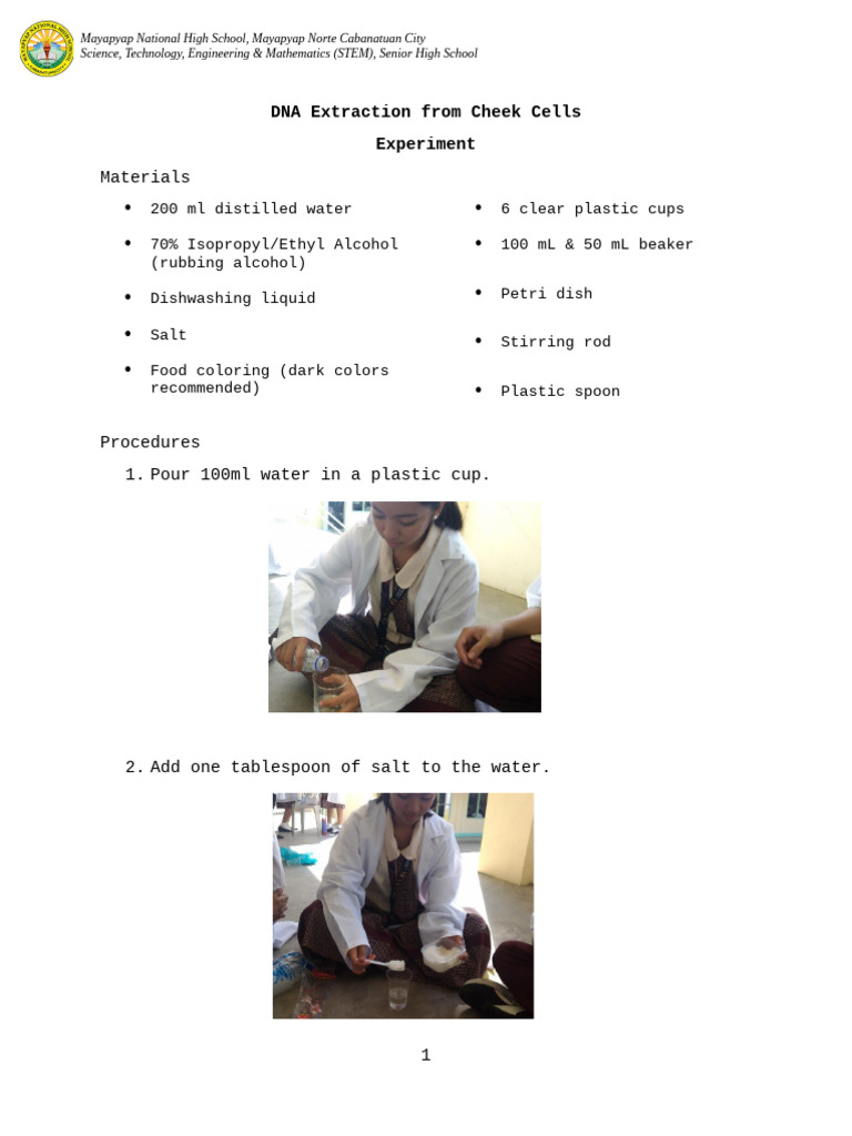 DNA Extraction From Cheek Cells | PDF | Experiment | Biotechnology