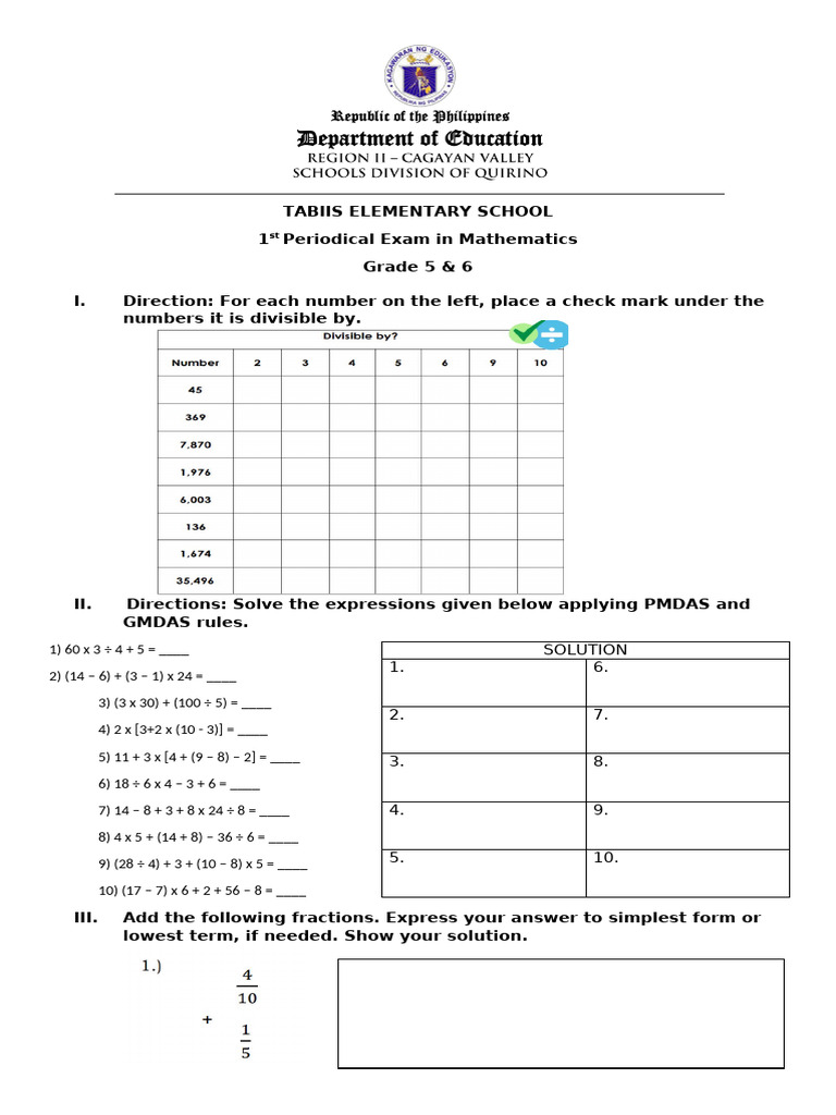 Grade 5 & 6 Math Exam Guide | PDF