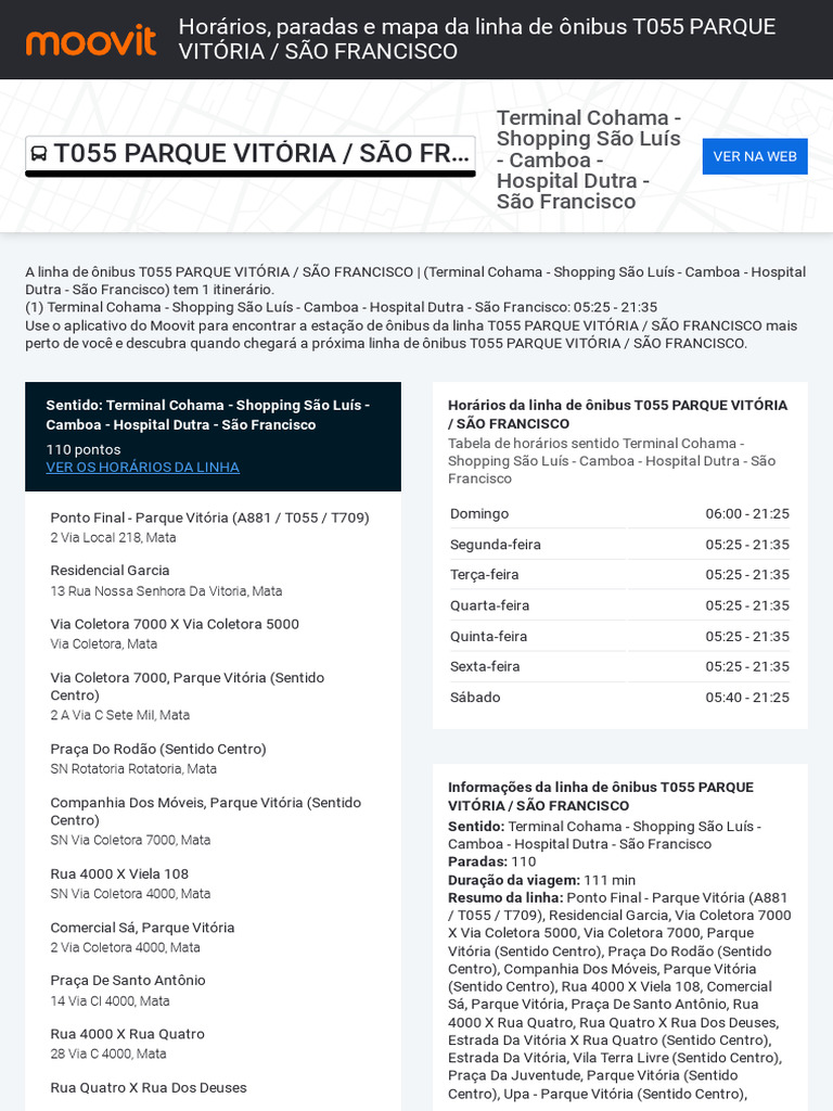 Horários do Ônibus T055 Parque Vitória | PDF | Planejamento urbano