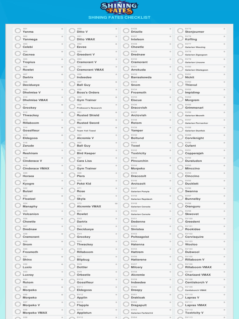 SWSH45 Shining Fates Checklist | PDF | Pokémon | Nintendo Franchises
