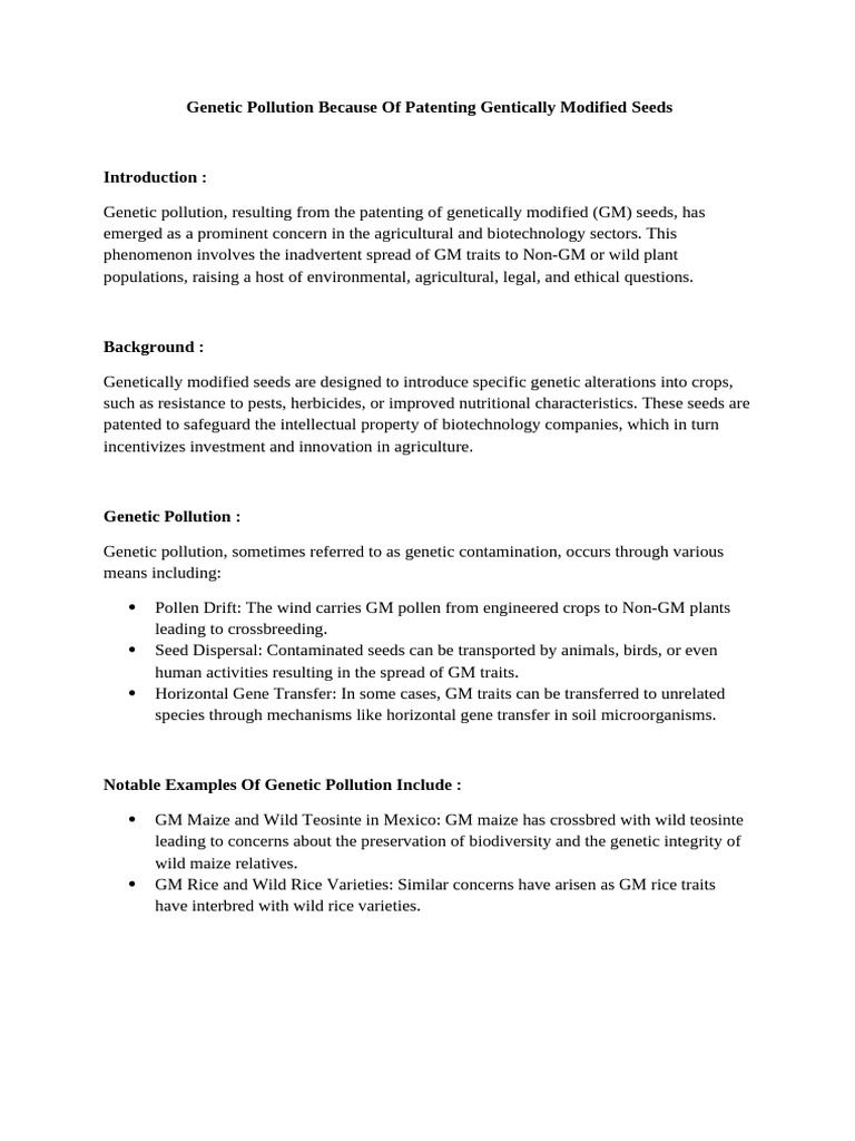Genetic Pollution Because of Patenting Gentically Modified | PDF ...