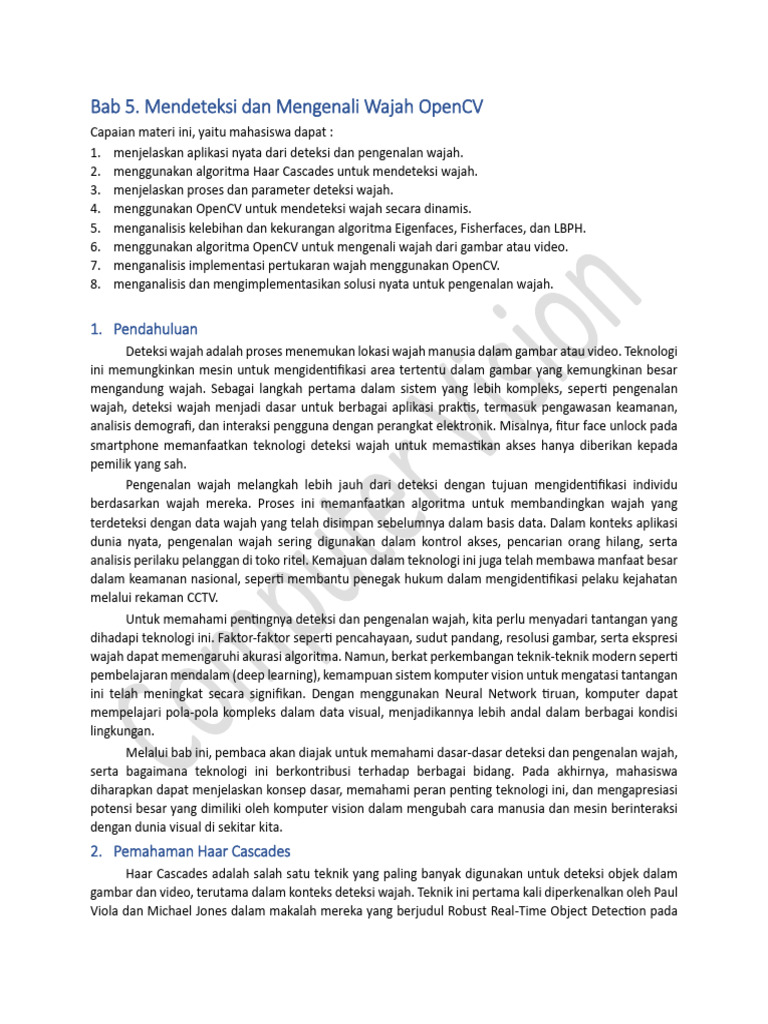 Deteksi dan Pengenalan Wajah dengan OpenCV | PDF