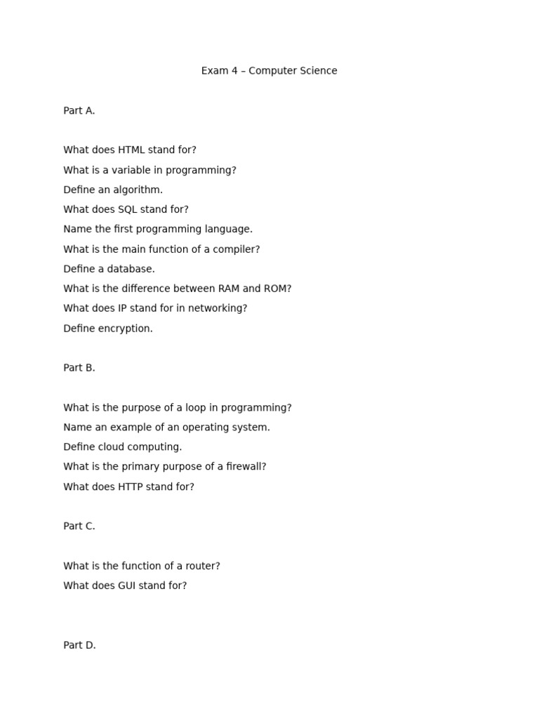 Computer Science Exam 4 Overview | PDF