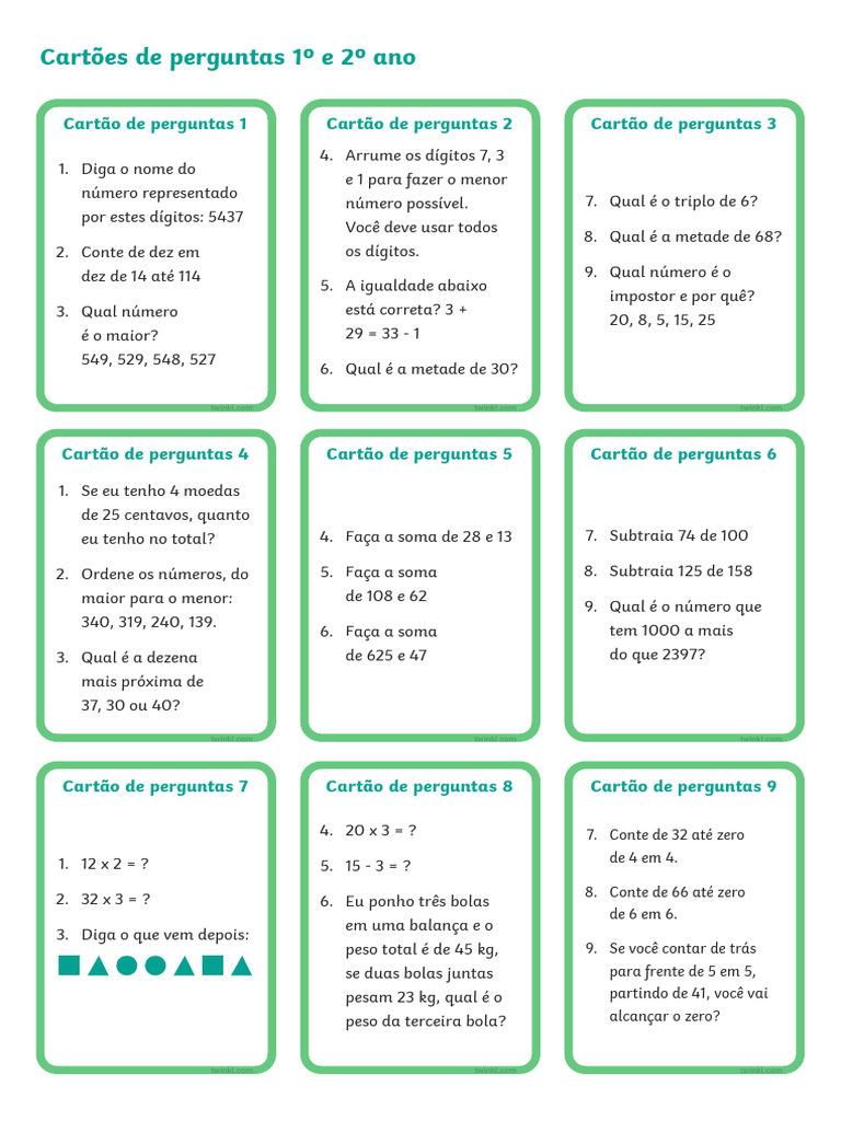 Cartões de Perguntas (1e2 Ano) | PDF