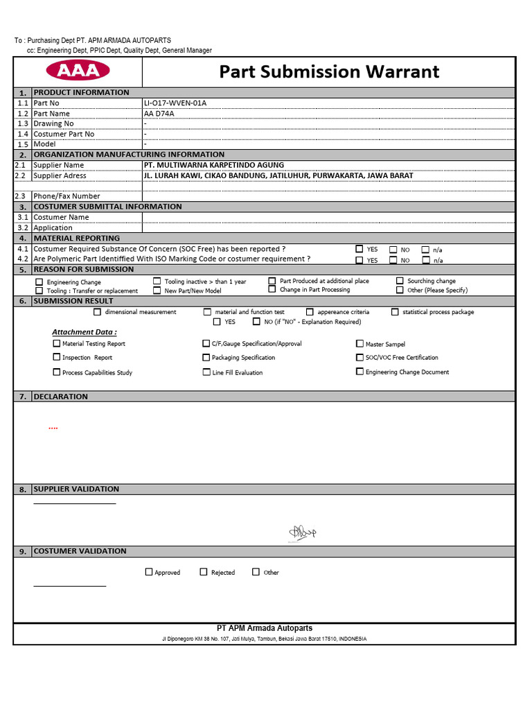 Form 18 Part Submission Warrant | PDF