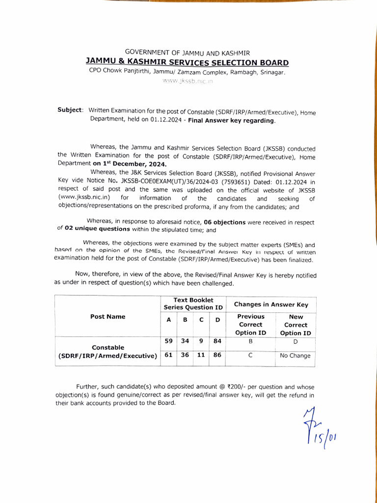 Final Answer Key for Constable Exam | PDF | Justice | Crime & Violence