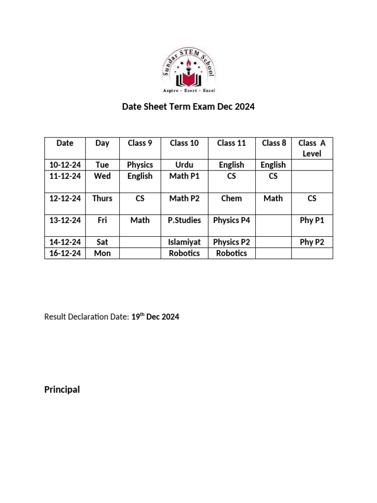 December 2024 Term Exam Schedule | PDF