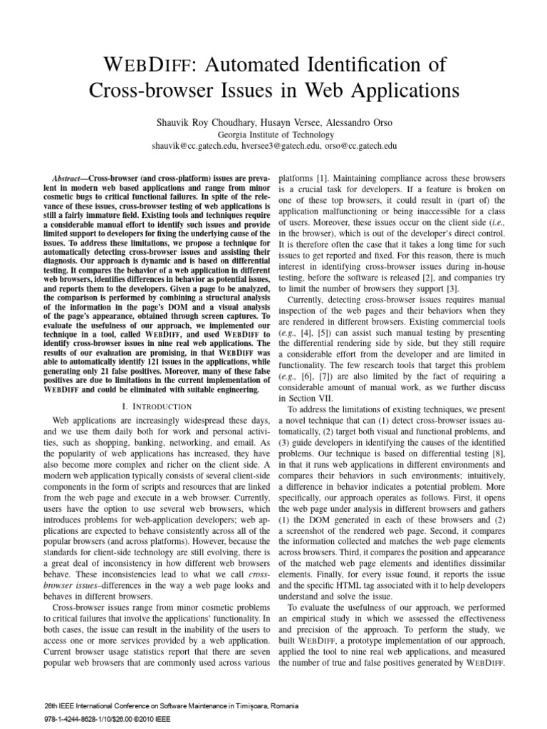 WEBDIFF: Automating Cross-Browser Testing | PDF | World Wide Web ...