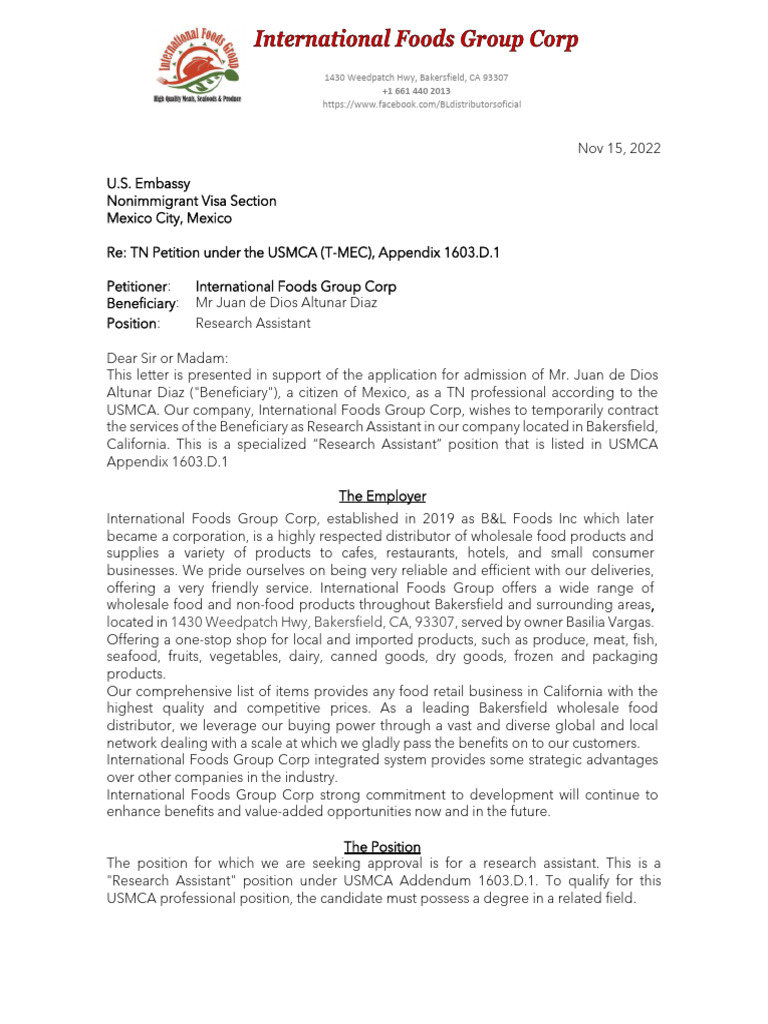 2022 International Foods Group Corp - TN - Support Letter - Research ...