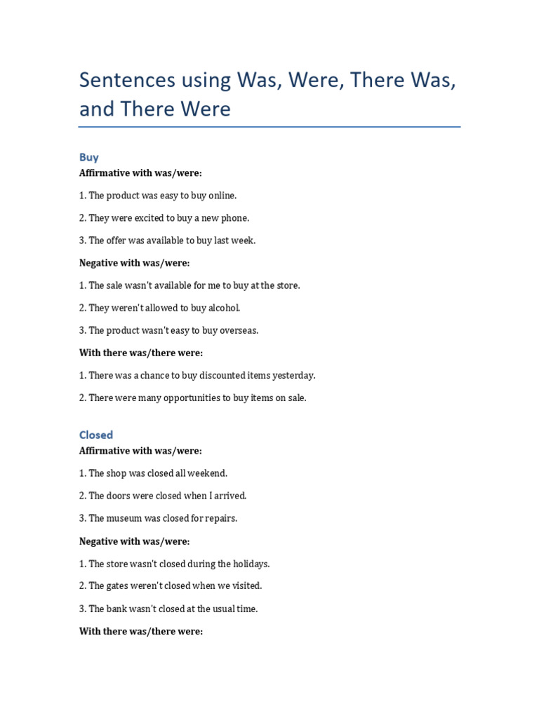 Using Was, Were, and There in Sentences | PDF | Business