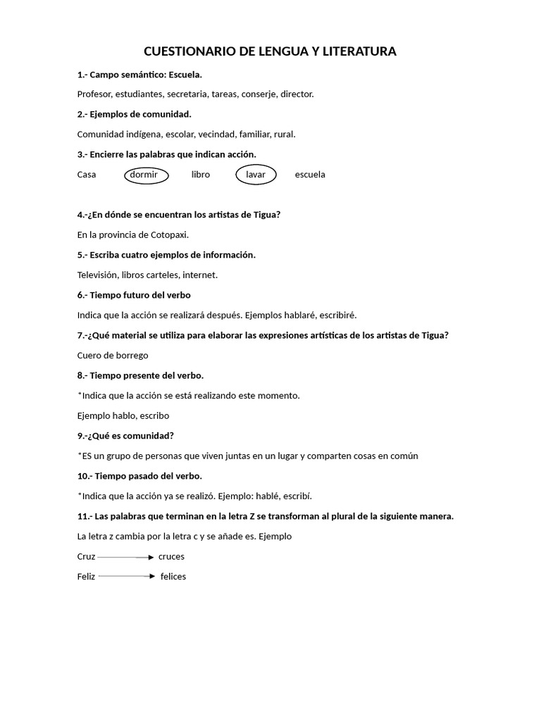 Cuestionario de Lengua y Literatura | PDF