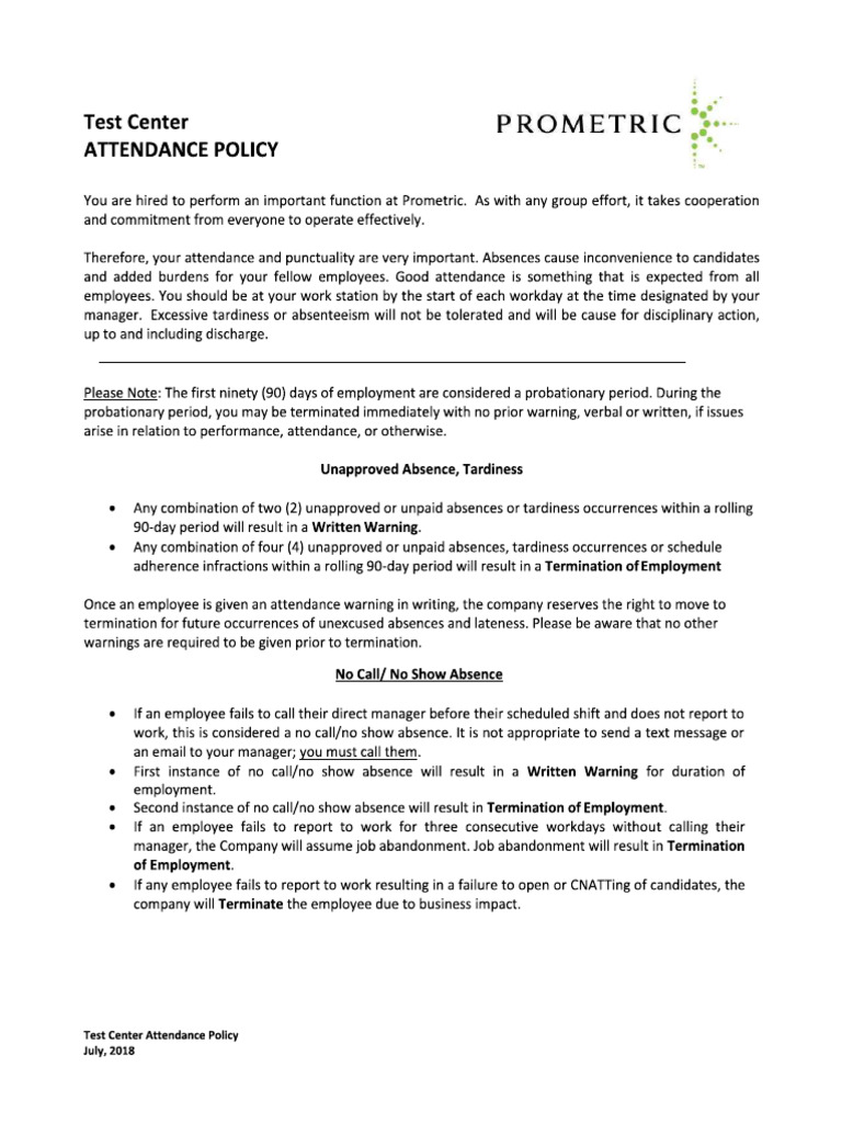 Prometric Attenance Policy | PDF