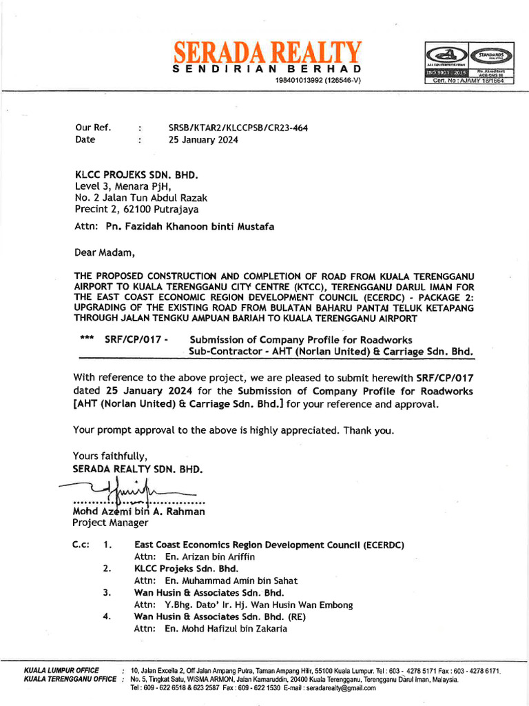 SRF-CP-017 - Submission of Company Profile For Roadworks (AHT (Norlan ...