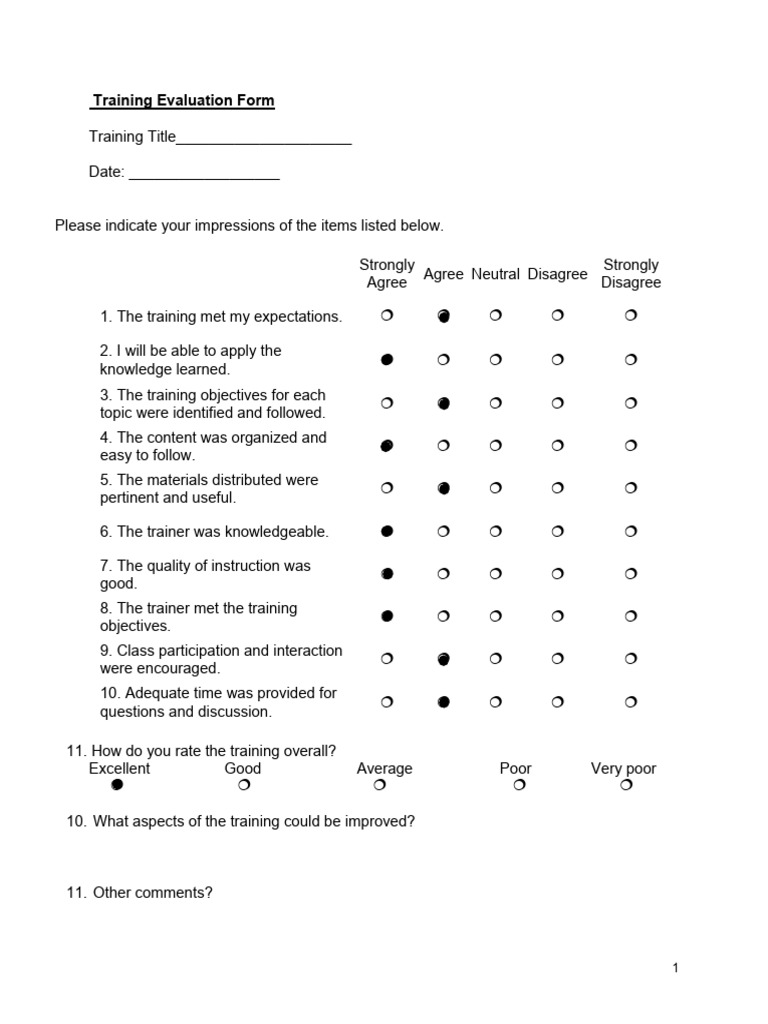Class 1-3 Training Evaluation Form | PDF