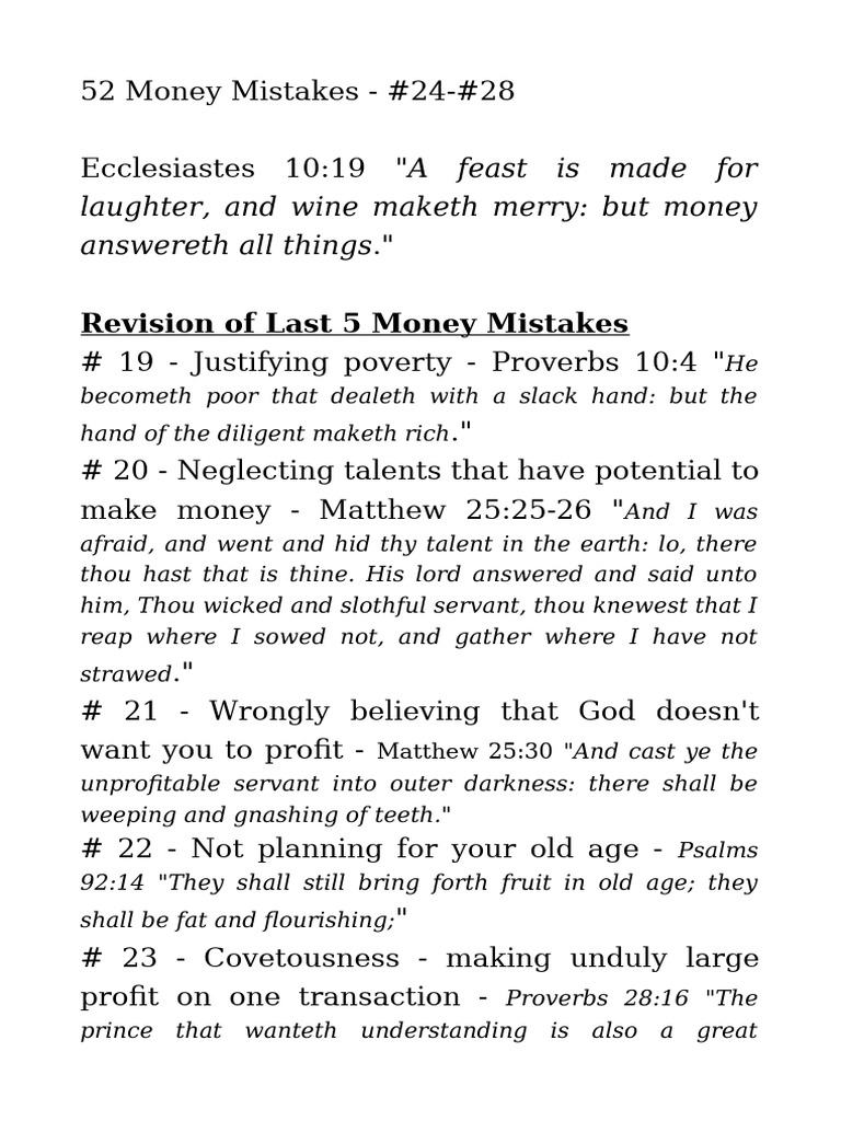 Key Money Mistakes #24-28 Explained | PDF | Employment | Book Of Proverbs