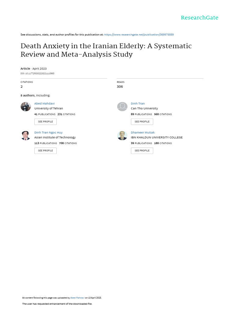 Death Anxiety in The Iranian Elderly: A Systematic Review and Meta ...