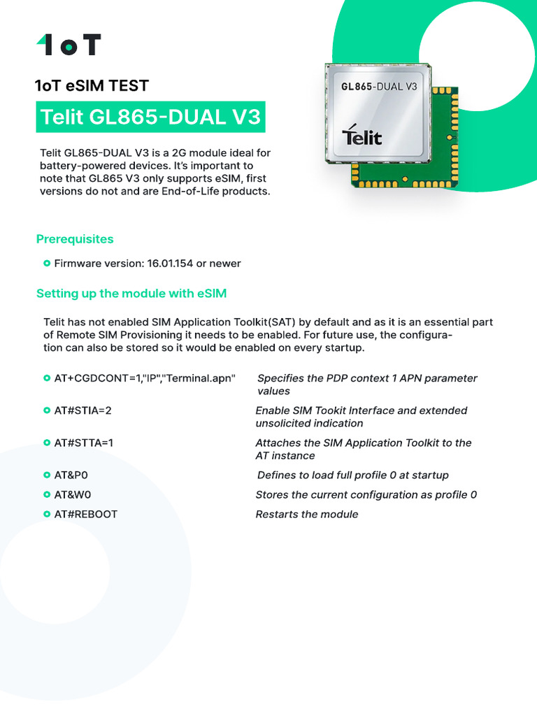 1ot Esim Test Telit Gl865 Dual v3 | PDF
