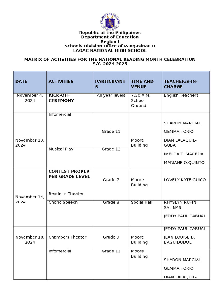 National Reading Month Activities 2024 Pdf