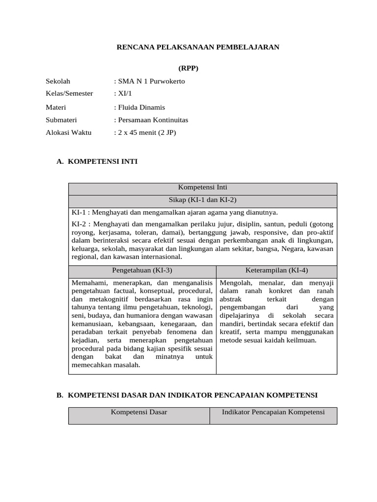 RPP Fluida Dinamis: Persamaan Kontinuitas | PDF