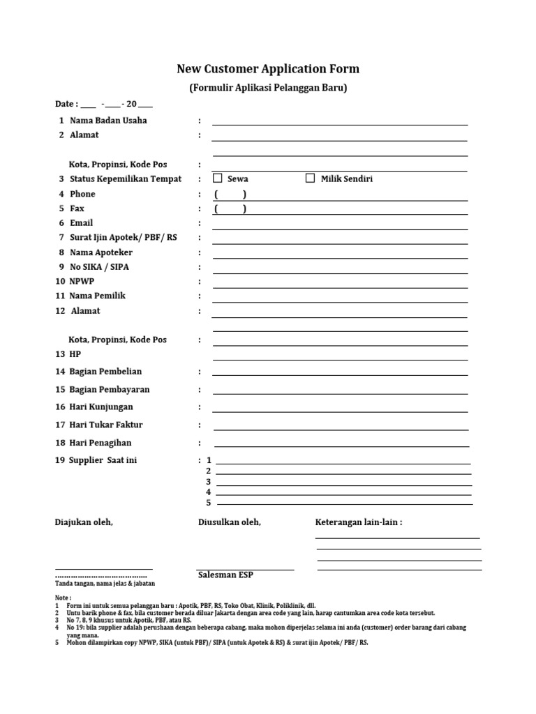 Form New Customer Dan Spesimen | PDF