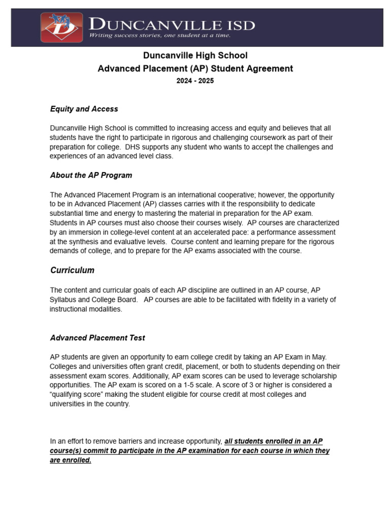 Duncanville ISD AP Exam Costs 2024-25 | PDF | Advanced Placement ...