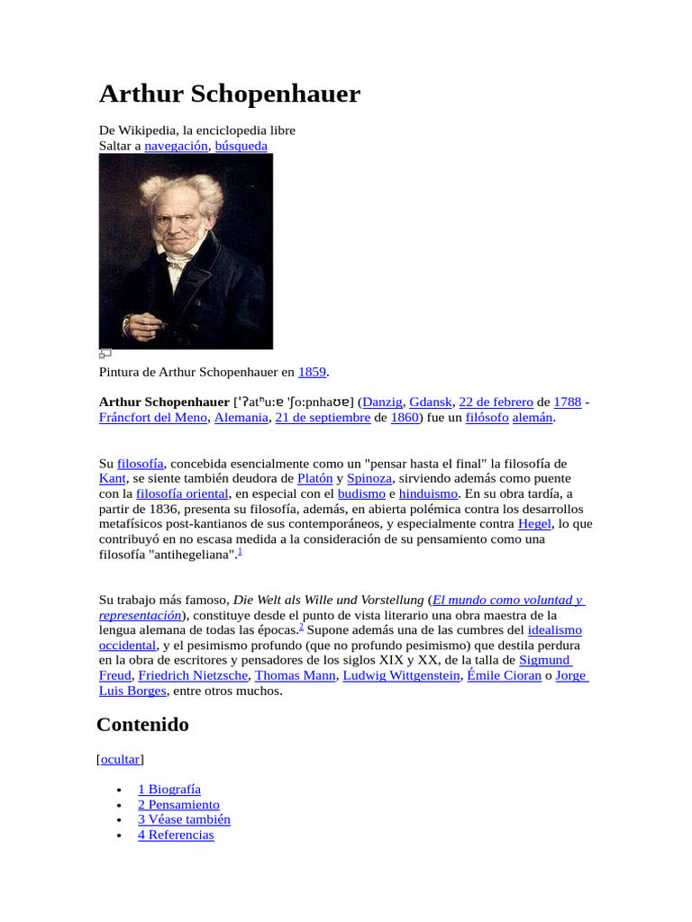 Vida y filosofía de Schopenhauer | PDF | Arthur Schopenhauer | El mundo ...