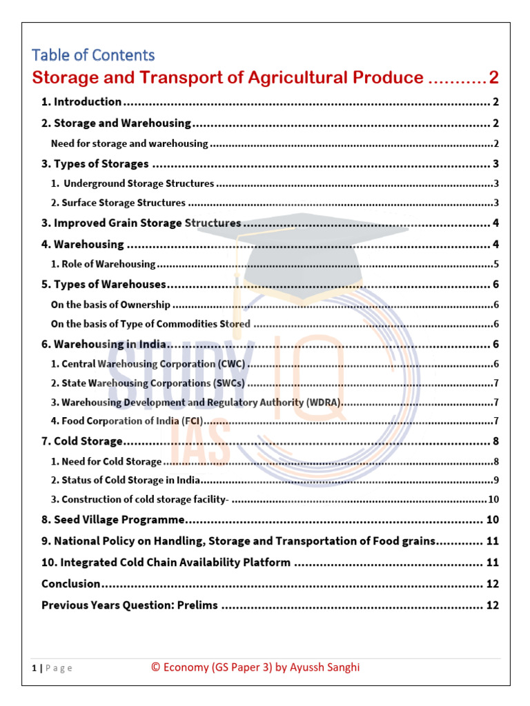 Storage and Transport of Agricultural Produce | PDF | Warehouse ...