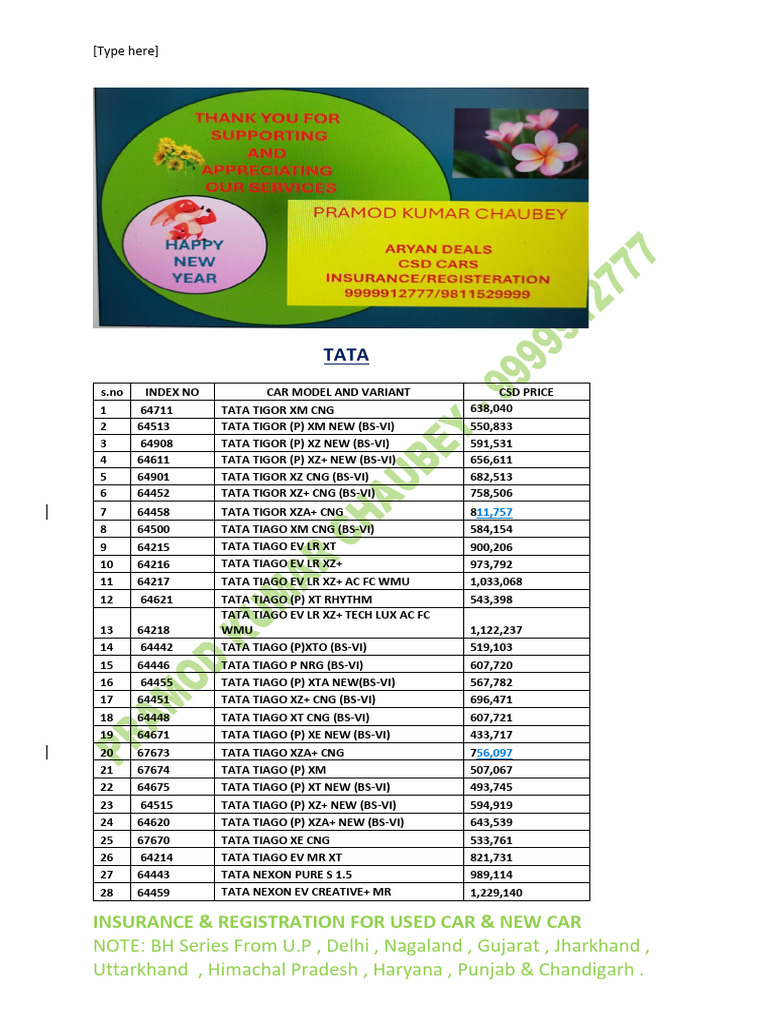 CSD Price Dec All Car Happy New Year 2025 | PDF | Land Vehicles
