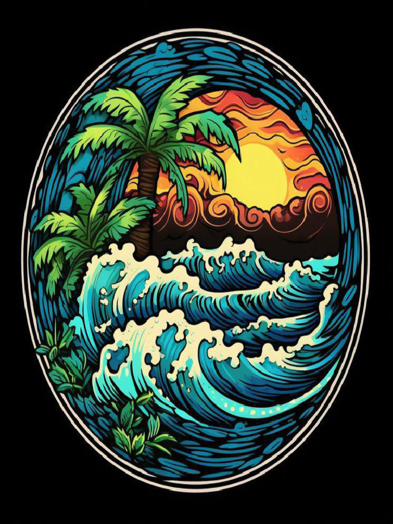 #Sticker #Landscape #Wawes #Vague #Vector #Palmiers | PDF