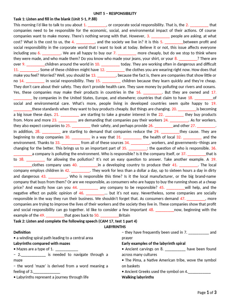 UNIT 5 - 1 Handout Finished | PDF | Child Care | Labyrinth