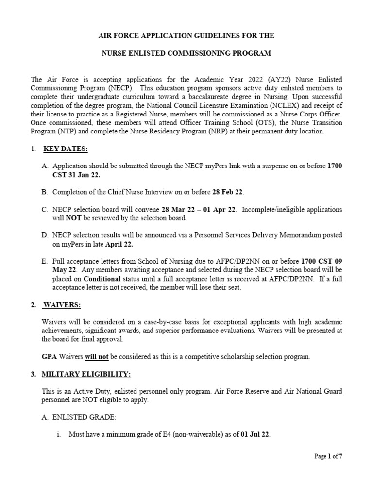 Air Force NECP Application Guidelines | PDF