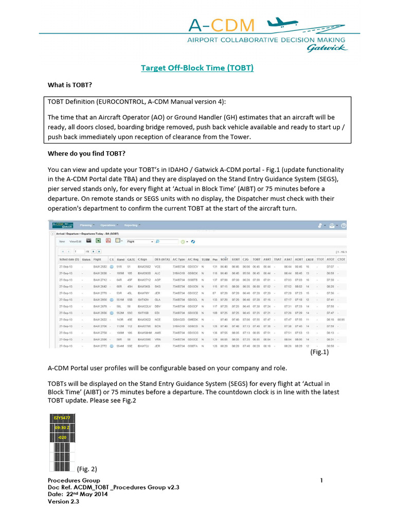 A-CDM TOBT Procedures at Gatwick | PDF | Air Traffic Control | Airport