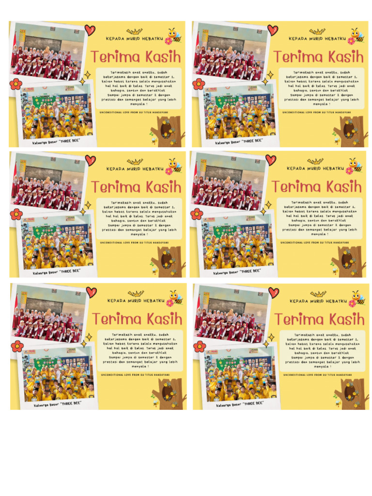 Kartu Ucapan Siswa Semester 1 | PDF