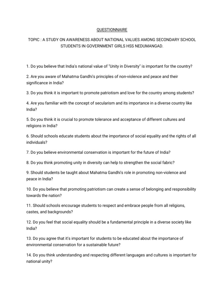 QUESTIONNAIRE - Constitutional Awareness | PDF | Multiculturalism ...