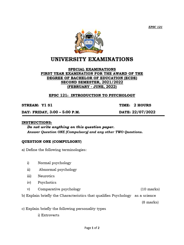 Introduction to Psychology Exam | PDF