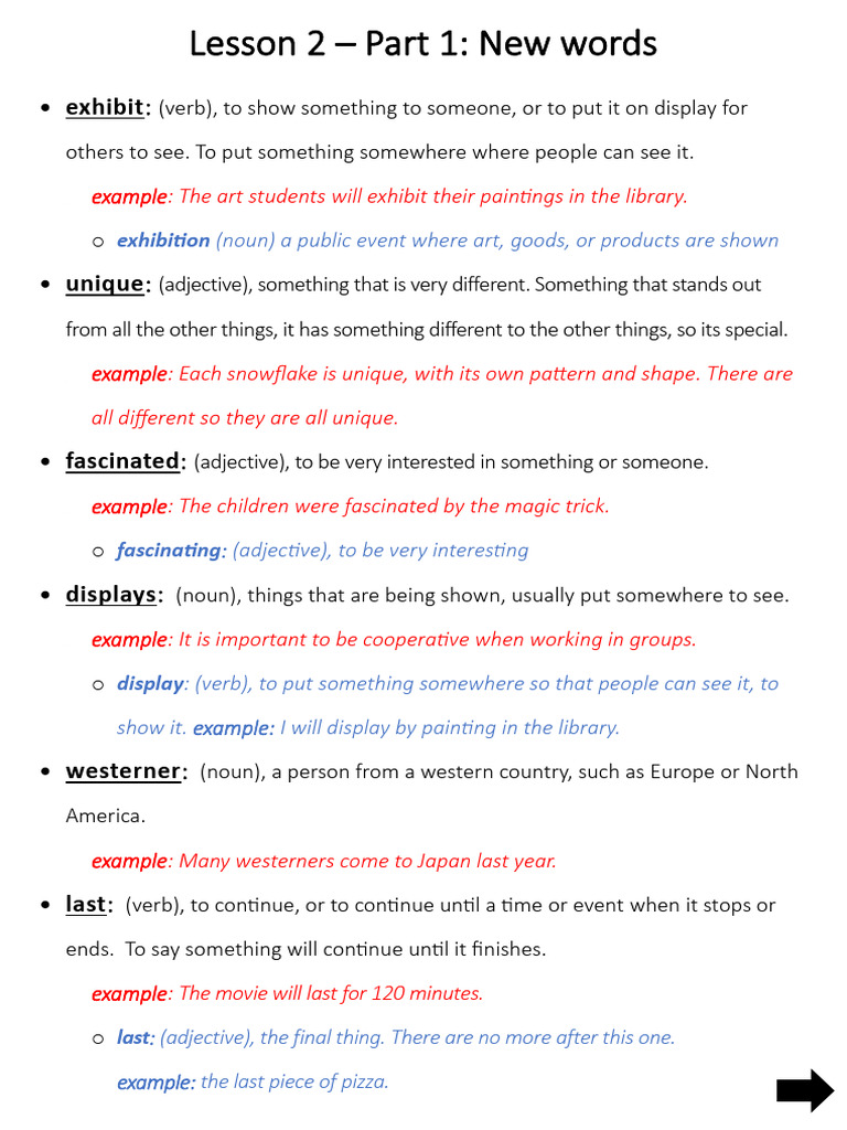 Bm1 Lesson 2 Part 1 - 3 New Words | PDF | Adjective | Verb