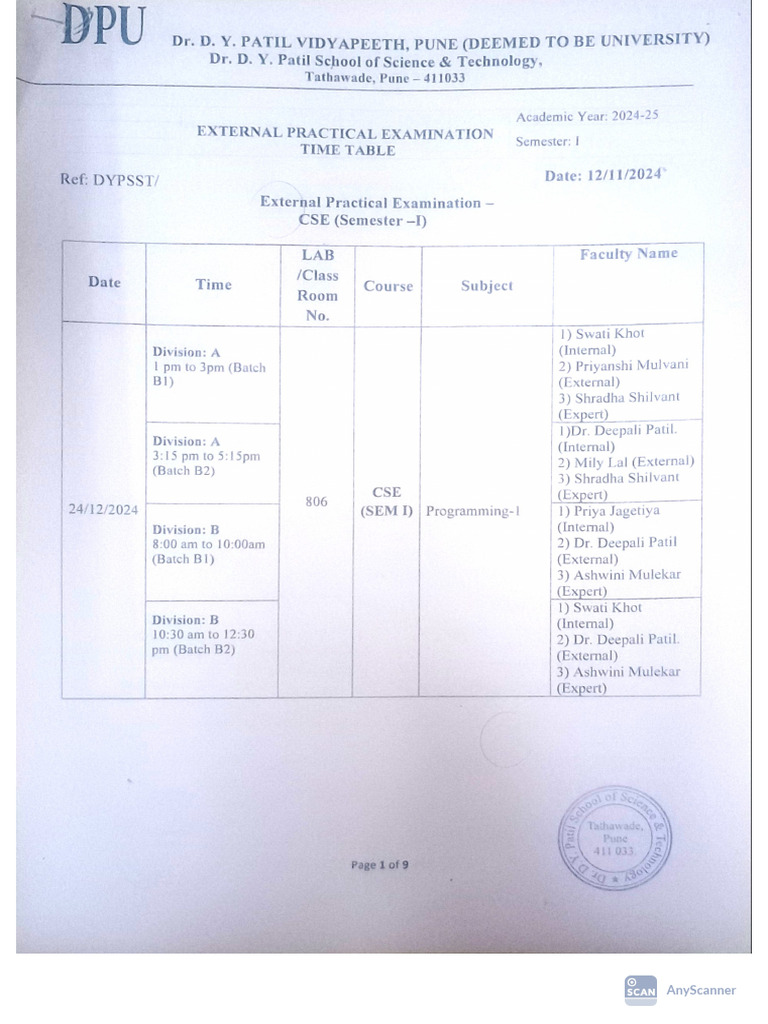 External Practical Examination Time Table | PDF