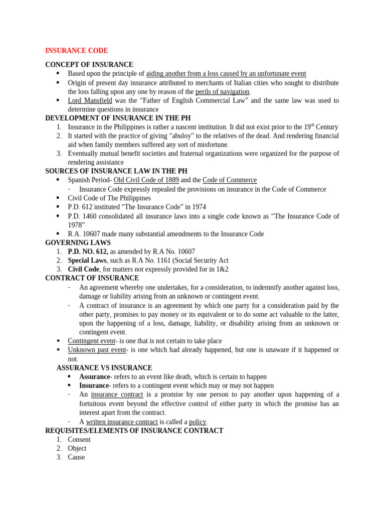 INSURANCE CODE | PDF | Insurance | Misrepresentation