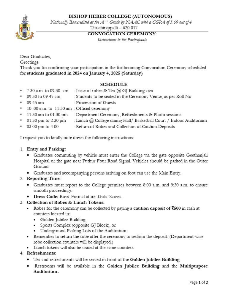 BHC Convocation 2025 Instructions | PDF