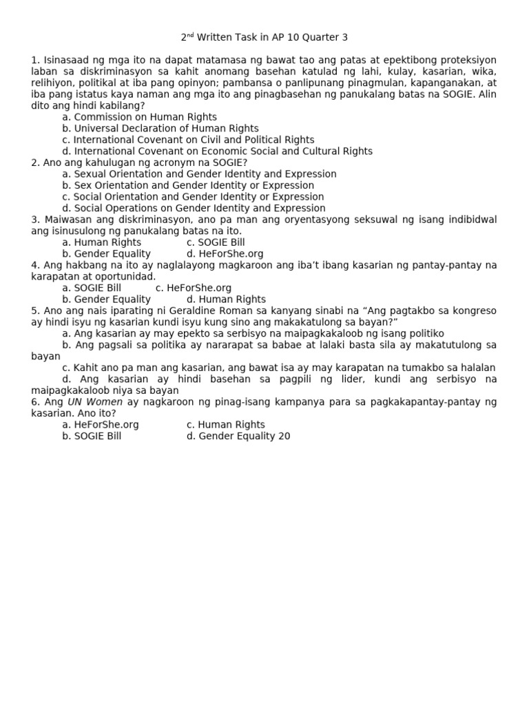 2nd Written Task in AP 10 Quarter 3 | PDF