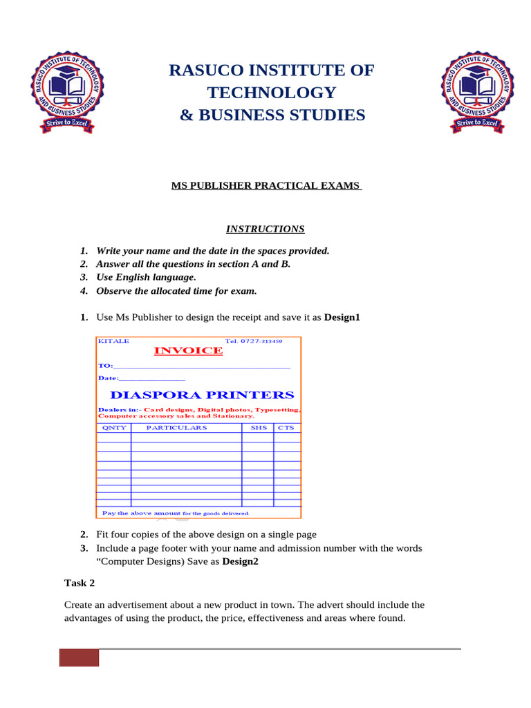 MS Publisher Practical Exam Instructions | PDF