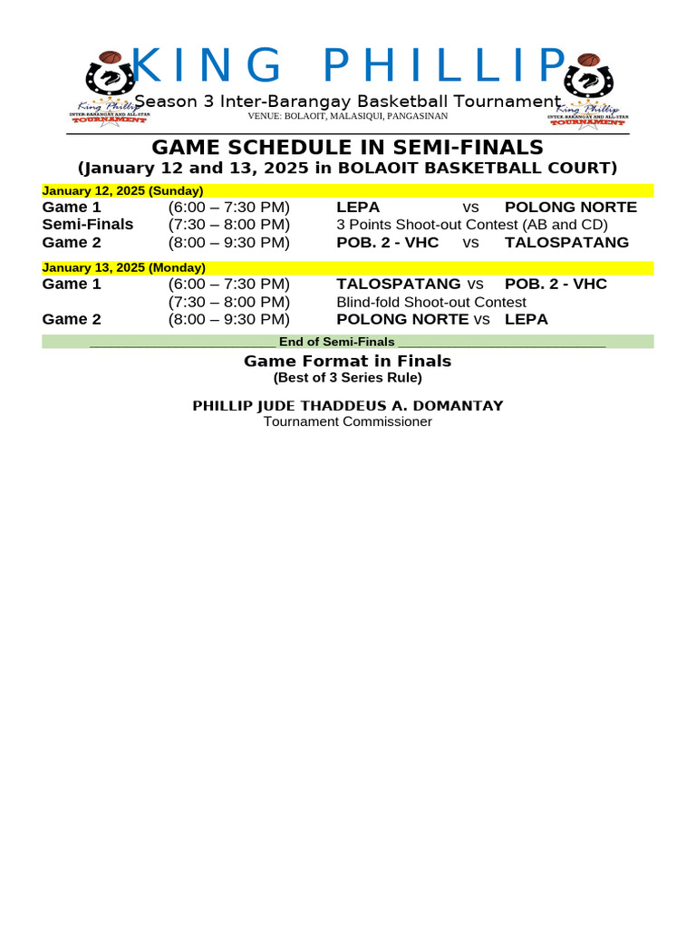 Game Schedule by JMP (1) | PDF