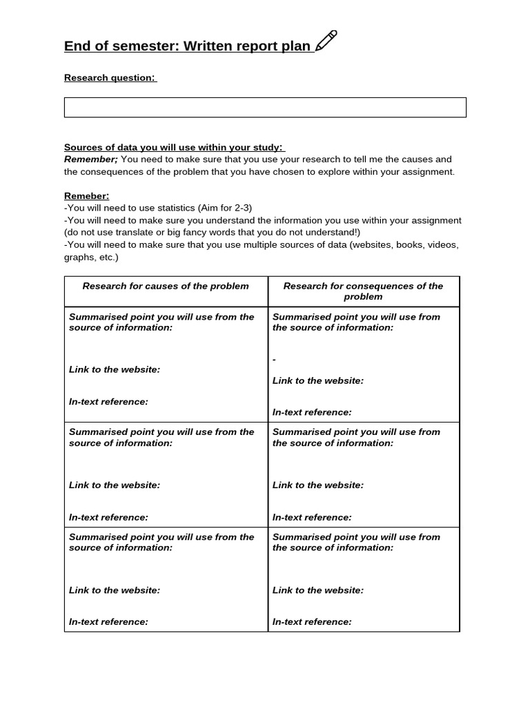 Semester Report Plan Template | PDF | Evaluation | Methodology