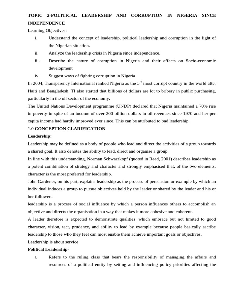 Political Leadership and Corruption in Nigeria | PDF | Nigeria | Leadership