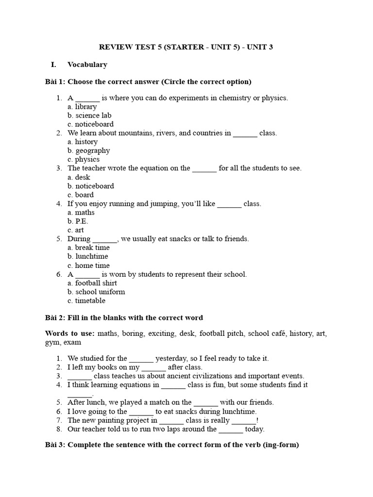 Review Test 5 (Starter - Unit 5) | PDF