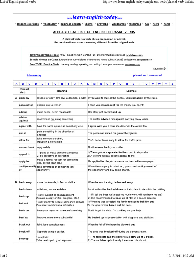 English Phrasal Verbs List | PDF | English Language | Idiom