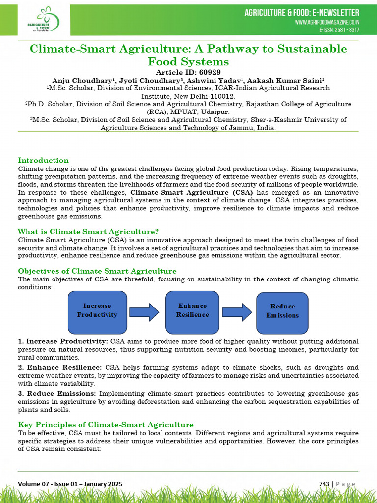 Climate Smart Agriculture A Pathway To Sustainable Food | PDF ...