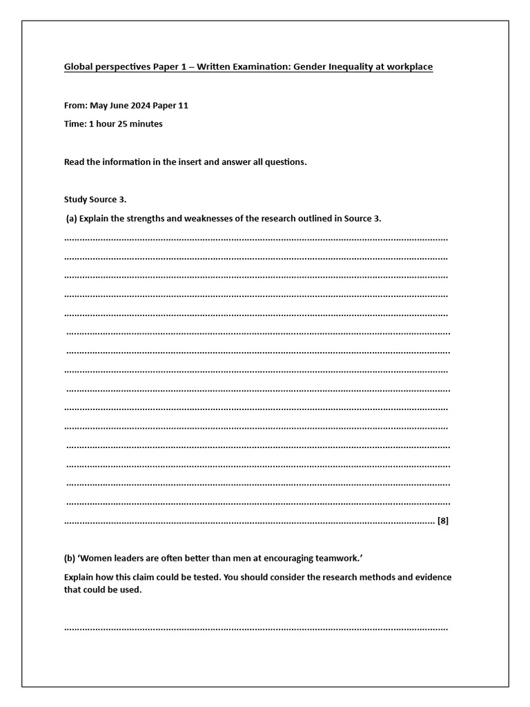 Gender Inequality in Workplace Exam | PDF | Gender Inequality | Gender ...