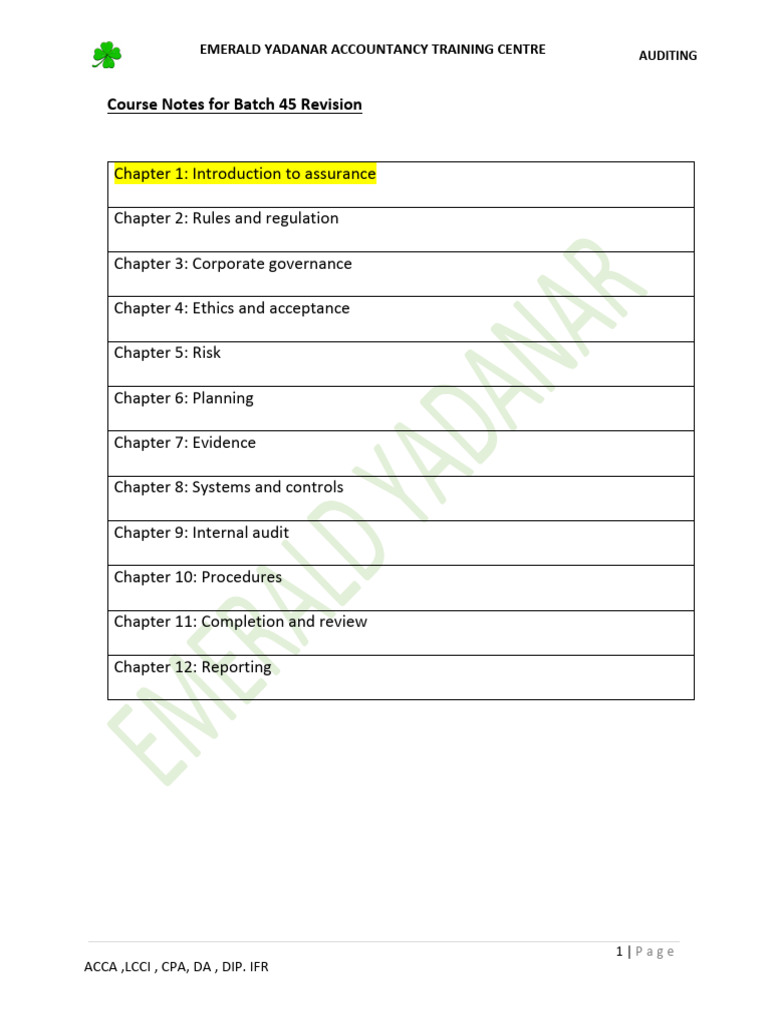 Auditing Course Notes for ACCA & CPA | PDF | Audit | Accounting