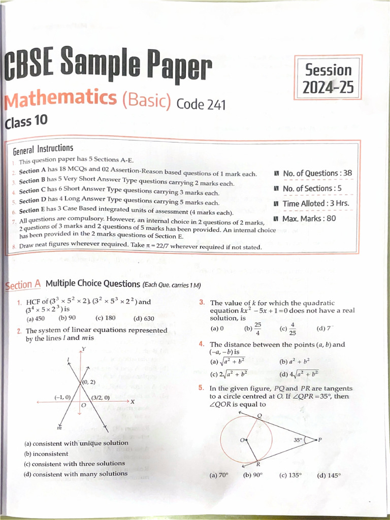 CBSE Sample Paper | PDF